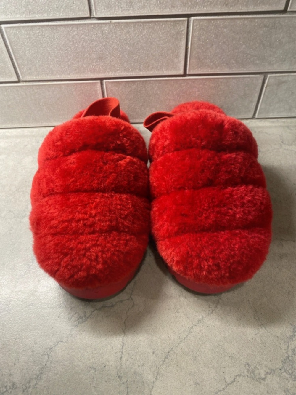 Ugg Australia red fluff shearling slippers 9